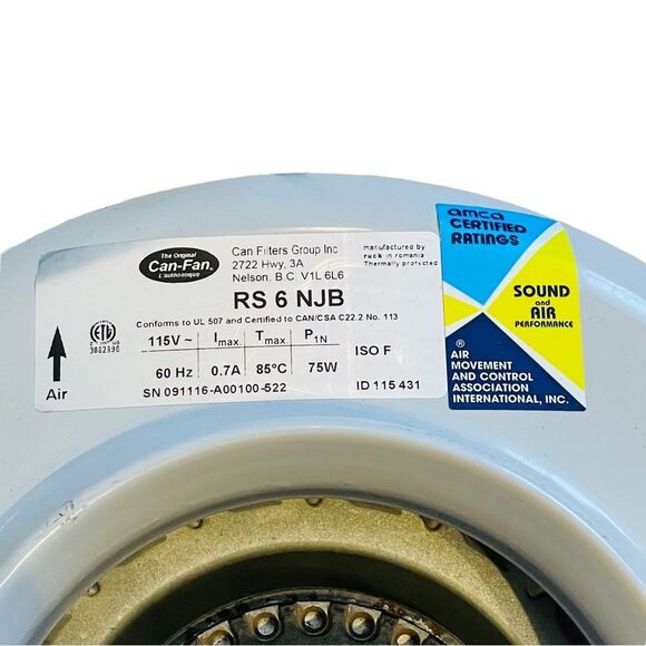 Can Fan RS 6 NJB Inline Fan 270 CFM - Picture 9 of 15